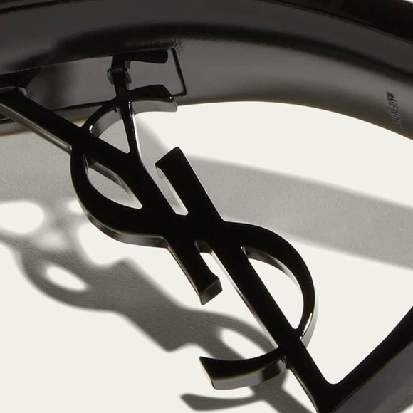 🌟New Saint Laurent Black Patent Logo-Heel Slingback Sandals - Picture 2 of 4